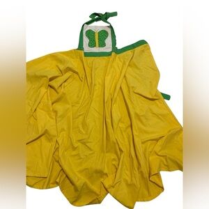 VINTAGE Handmade Yellow Green Polka Dot Butterfly Gathering Hostess Apron Retro